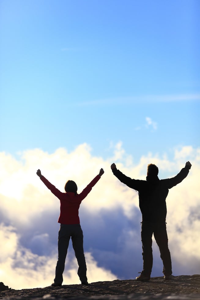 Happy Hikers Reaching Life Goal 